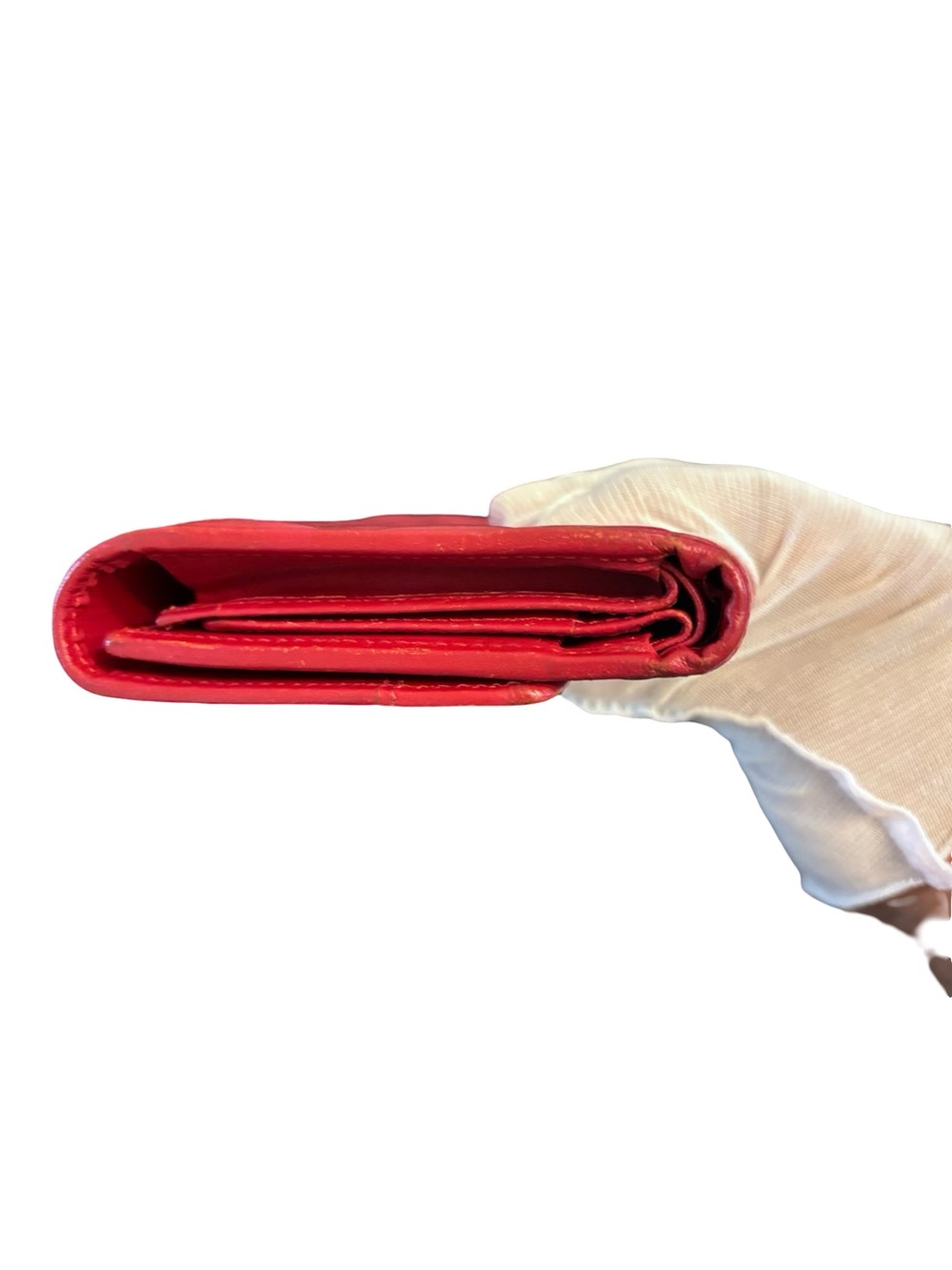 Authentic MCM Quilted Red Leather Wallet with Gold Hardware - Picture 6 of 16